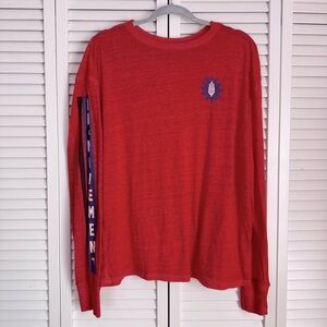 Free People Movement Oversized Long Sleeve Top Tee Red Blue Logo Size Small